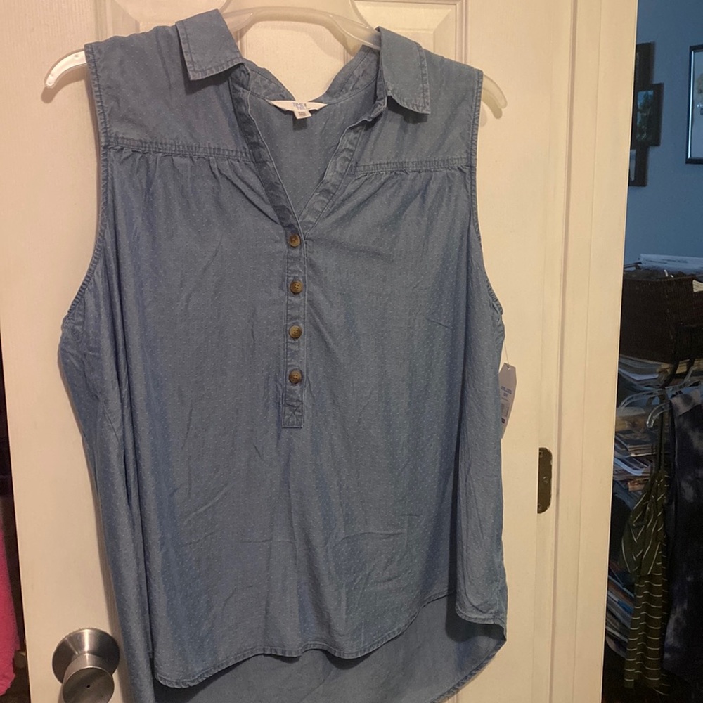 XXL Denim Blue Polka Dot Tank Top Time and True